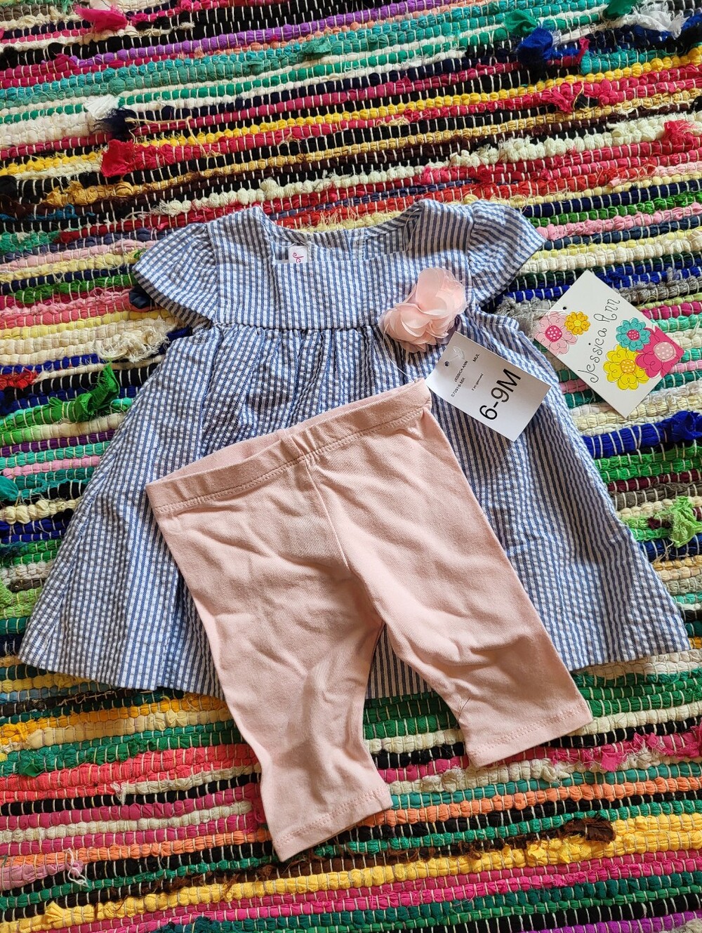 Striped Baby Dress With Matching Pants Set